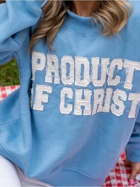 Sky Blue Crewneck Sweatshirt with White Appliqué